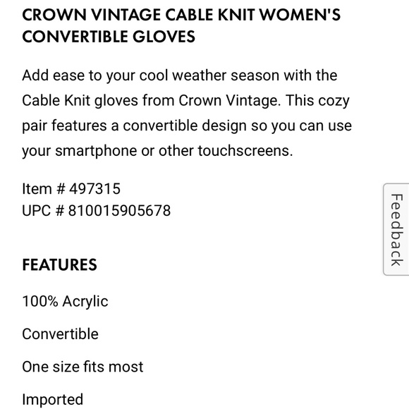 Crown Vintage I Cable Knit Convertible Gloves - Picture 9 of 9